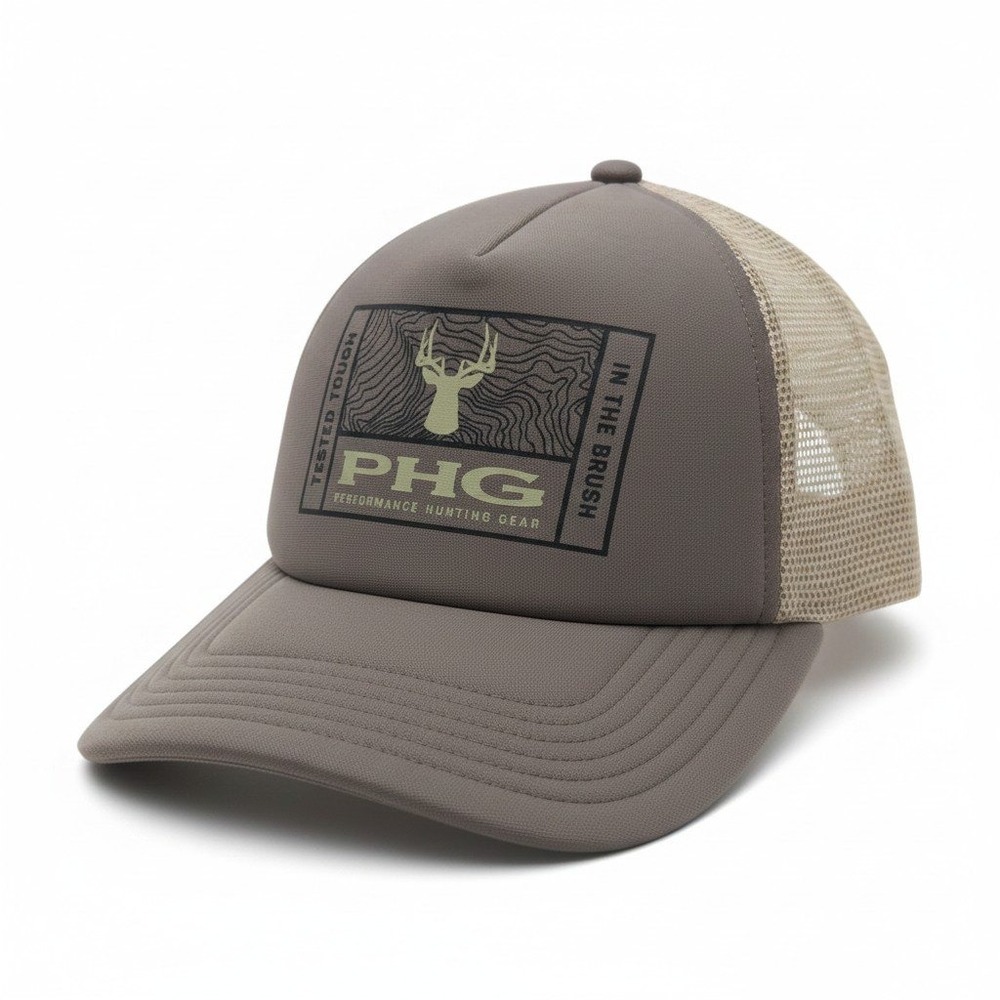 Columbia PHG Timberbuck Foam Trucker Hat Brown Tan Deer Hunting Cap
